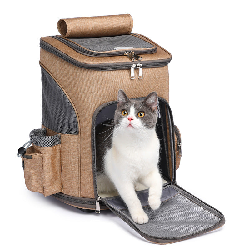 Portable Folding Pet Backpack with Universal Wheels