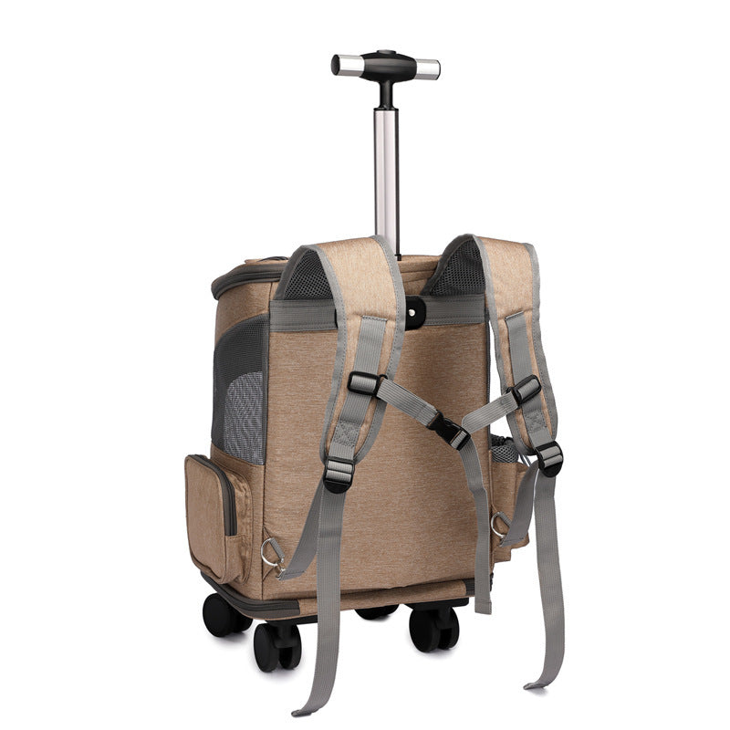 Portable Folding Pet Backpack with Universal Wheels