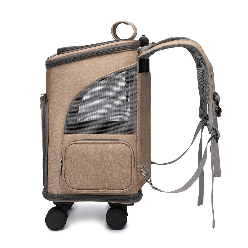 Portable Folding Pet Backpack with Universal Wheels