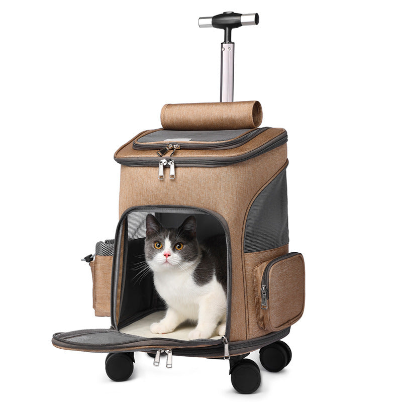Portable Folding Pet Backpack with Universal Wheels